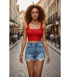 Giyim Kadın Kırmızı Kalın Askılı Crop Top Büstiyer Esnek Kumaş Şık Basic Kadın Üst Giyim