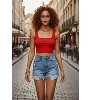 Giyim Kadın Kırmızı Kalın Askılı Crop Top Büstiyer Esnek Kumaş Şık Basic Kadın Üst Giyim