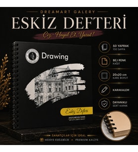 Dreamart Galery Eskiz Defteri 20X20 cm 50 Yaprak Bej Kağıt Spiralli Sert Kapak Karakalem Çizim Defteri