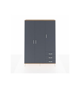 Arges Gardrop 6 Raflı 3 Çekmeceli Tek Askılı 132x30x195 Çam-Antrasit