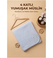 Mavi 4 Katlı Müslin Bebek Battaniyesi Hafif ve Yumuşak Dokulu Mevsimlik Çok