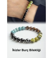 İkizler Burç Bilekliği Oniks-Yeşim-Kaplan Gözü-Akuamarin Doğal Taş 8mm Bileklik