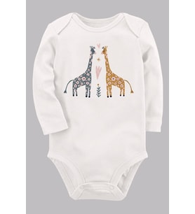 Organik Baskılı Pamuklu Unisex Bebek Body UZUNE214