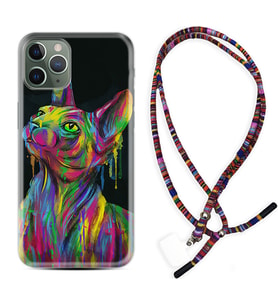 Apple iPhone 11 12 13 14 Pro Max Kılıf Boyun Asklı Rasta Silikon Color Cat 1754