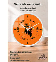 İsme Özel Turuncu Siyah Kediler Çocuk Odası Duvar Saati Orta Boy 30 cm Beyaz Camlı Sessiz