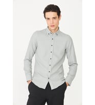 Gri Düğmeli Yaka Uzun Kollu Gömlek Slim Fit