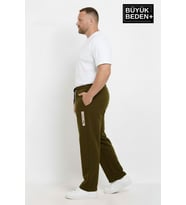 Erkek Büyük Beden BROOKLYN Baskılı Rahat Kesim Lastikli Bel Paça Reçme Eşofman Altı SPR26EA952-2 (Haki)