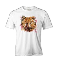 A Bear Head in Pink Watercolor Style Beyaz Erkek Tshirt