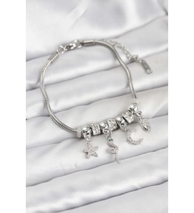 Pirinç Gümüş Renk Yılan Charmlı Kadın Bileklik - TJ-BB8182