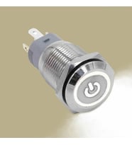 16mm Metal Buton Beyaz Power Sembol Led Işıklı Panel Montaj Düz Kafa Kilitlemeli DC 6A 12V IP67 Düğm