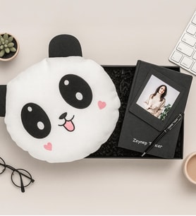 Kişiye Özel Fotoğraflı Çerçeve,Defter,Kalem Ve Panda Yastık Hediye Seti (STD)