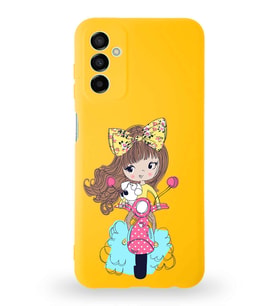 Samsung Galaxy M13 Uyumlu Lansman Kılıf. Altı Kapalı İçi Kadife  Vespagirl Tasarımlı Silikon Kapak (Şeffaf)
