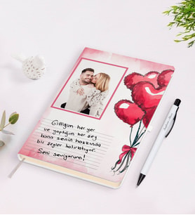 BK Gift Kişiye Özel Kendi El Yazın Mesajlı Fotoğraflı Beyaz Defter ve Kalem Hediye Seti-3