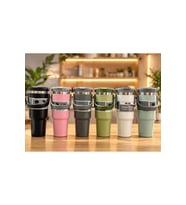 Renkli 700 ml Taşıma Kulplu Paslanmaz Çelik Termos Mug Bardak (Çok Renkli)