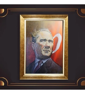 Özel Seri Paspartulu Çerçeveli Atatürk Tablo l32 (Gold)