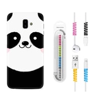 Samsung J6 Plus J7 Prime J7 Pro M20 Kılıf Kablo Koruma Spiral Silikon Sevimli Panda 1794