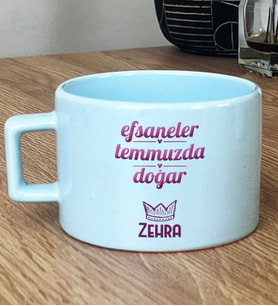 Kişiye Özel Yengeç Aslan Burcu Hediye Pastel Fincan Doğum Günü Hediyesi (Mavi)