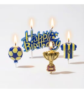 Taraftar Temalı Sarı Lacivert Happy Birthday Kupa Şekilli Mum Set