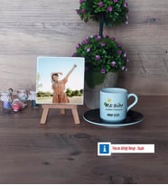 Resim Öğretmeni Fotoğraflı Dekoratif Taş, Ahşap Altlıklı Türk Kahvesi Fincanı Hediye (Model 7)
