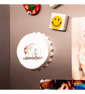 Kişiye Özel Düğün & Nikâh Hatırası Açacak Magnet – İsimli Çift Çizim Tasarımlı Buzdolabı Açacağı (10 Adet)