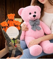 Ayıcık Buketi Seti Büyük Boy Peluş Ayıcık ve Kişiye Özel Aynalı Turuncu Ayıcık Buketi (Model 2)