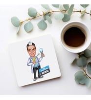 Kişiye Özel Erkek Diş Doktoru Karikatürlü Bardak Altlığı