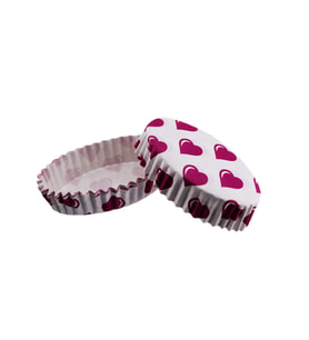 Cupcake Kalıbı Pet Kapsül Oval Beyaza Fuşya Kalpli Kek Kalıbı (100 Adet)