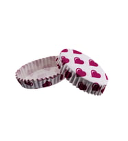 Cupcake Kalıbı Pet Kapsül Oval Beyaza Fuşya Kalpli Kek Kalıbı (100 Adet)