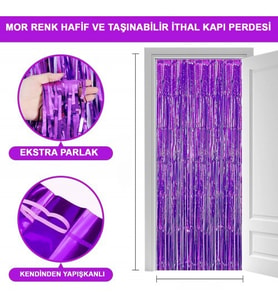 Periboia Mor Ekstra Metalize Saçaklı Arka Fon Perde (Karışık)
