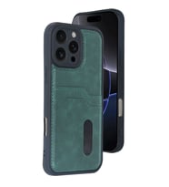 Apple İphone 16 Pro Max Kılıf Sara Kartvizitli Deri Kılıf - Koyu Yeşil