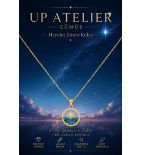 925 Ayar Gümüş İthal Zincirli Zirkon Taşlı Kutup Yıldızı Model Kolye 40-45cm Ayarlanabilir