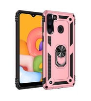 Zore Galaxy A21 ile Uyumlu Yüzüklü Standlı Zırhlı Silikon Kılıf Rose Gold (Rose - Gold)