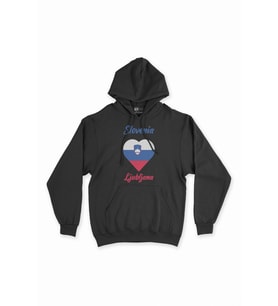 Ljubljana Slovenya Bayraklı Kalpli Siyah Sweatshirt Hoodie