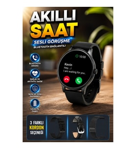 AMOLED Ekranlı Akıllı Saat Sesli Görüşme Bluetooth 3 Kordonlu Sağlık Takip Özellikli