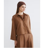 LCW Modest Kahverengi Oversize Kadın Süet Görünümlü Gömlek