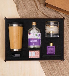 Premium Hediye Seti & Bambu Termos Bardak, Kolonya, Mum, Usb Bellek,  Oda Kokusu, Kahve
