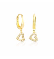 Sallantılı Altın Kalp Küpe 14K Gold (Çok Renkli)
