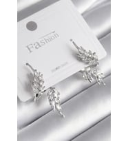 Pirinç Gümüş Renk Zirkon Taşlı Yaprak Model Kadın Küpe - TJ-BKP8608