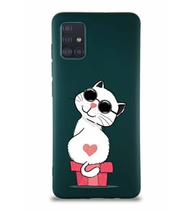 Samsung Galaxy A51 Soft Premier Kapak Coolcat Tasarımlı Silikon Kılıf - Yeşil (Şeffaf)