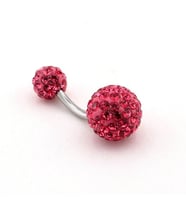 PEMBE KRİSTAL TAŞLI DİSKO TOPU ÇELİK GÖBEK PİERCİNG P444