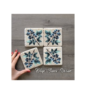 bilge tasarım Stone Decor Taş Bardak Altlığı 4'lü Set 10x10x1 Cm desenli