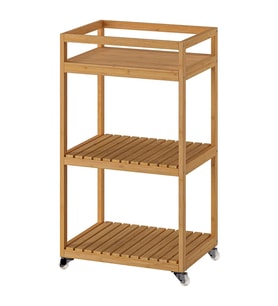 Bambu Servis Arabası 42x33x76 cm MeridyenDukkan Banyo Düzenleyici-Raf Ünitesi Tekerlekli 