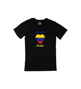 Karakas Venezuela Bayraklı Kalpli Siyah Tişört
