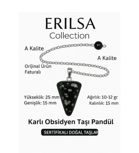 Sertifikalı Karlı Obsidyen Pandül ve Kolye – Negatif Enerji Temizliği ve Farkındalık Taşı (Sarkaç)