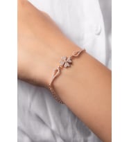  BLK 05 1057 925 AYAR GÜMÜŞ ROSE BEYAZ ZİRKON TAŞLI  DÖRT YAPRAKLI YONCA  KADIN BİLEKLİK 