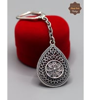Çiçekli Damla Model 925 Ayar Gümüş Oksitli Telkari Anahtarlık 201025159