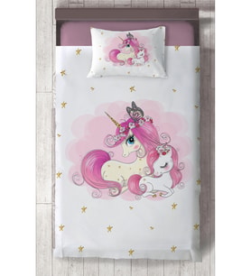 MEKTA HOME BEBEK VE ÇOCUK ODASI Yıldızlı Unicorn Desenli Yatak Örtüsü