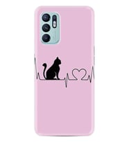 Oppo Reno 6 Kılıf Resimli Desenli Baskılı Silikon Pink Cat Heart 1303