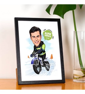 Kişiye Özel Karikatürlü Karda Bisiklet Keyfi Resim Çerçevesi