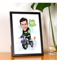 Kişiye Özel Karikatürlü Karda Bisiklet Keyfi Resim Çerçevesi